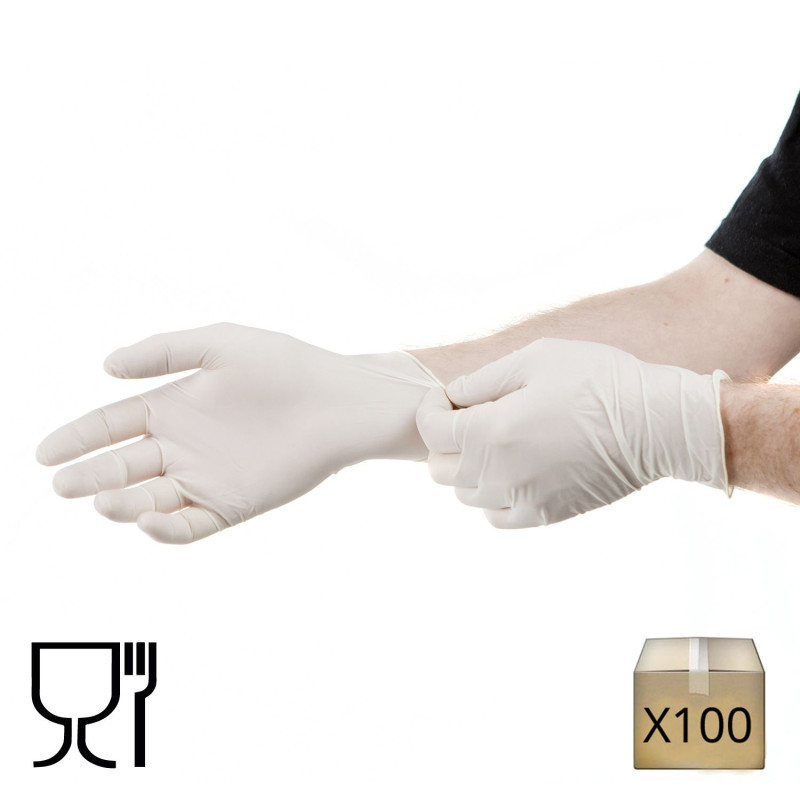 x100 Gants latex usage unique poudrés