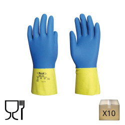 x10 Gants chimiques latex / néoprène contact alimentaire