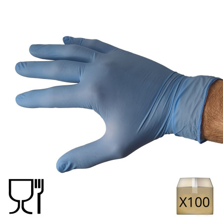 x100 Gants jetables en nitrile bleu non poudrés