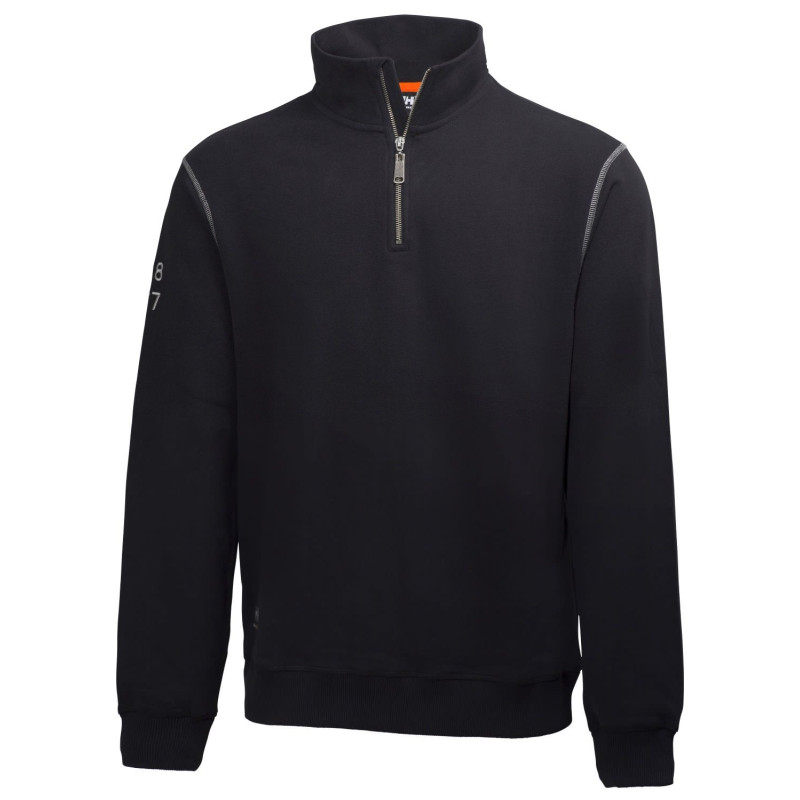 Sweat professionnel zippé col montant 100% coton Helly Hansen Workwear OXFORD noir