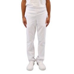 Le pantalon de cuisine mixte blanc avec rayure bleue Robur