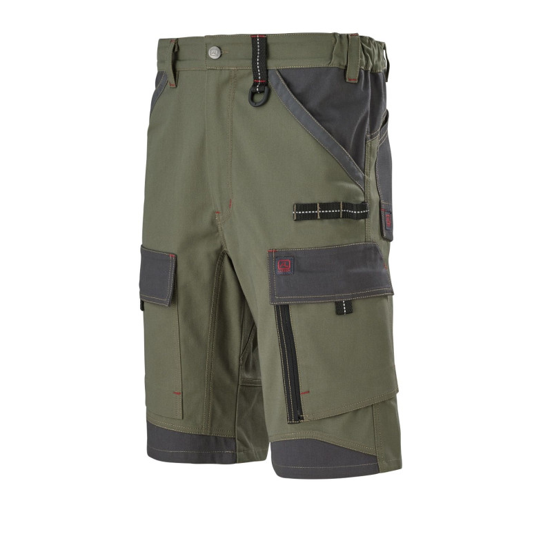 Short professionnel résistant BTP CRUSHER Collection Work Attitude Marque Lafont Vert Kaki contrasté Gris Charcoal