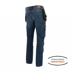 Jean professionnel bleu marine avec genouillères et poches Holster démontables PULS DENIM Molinel - Dos