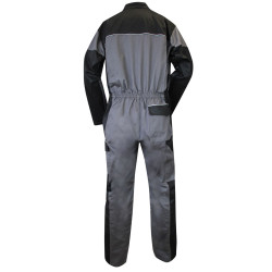 Combinaison Professionnelle Bicolore Simple Fermeture et poches genouillères - PAILLE LMA - Gris contrasté noir - Vue Dos