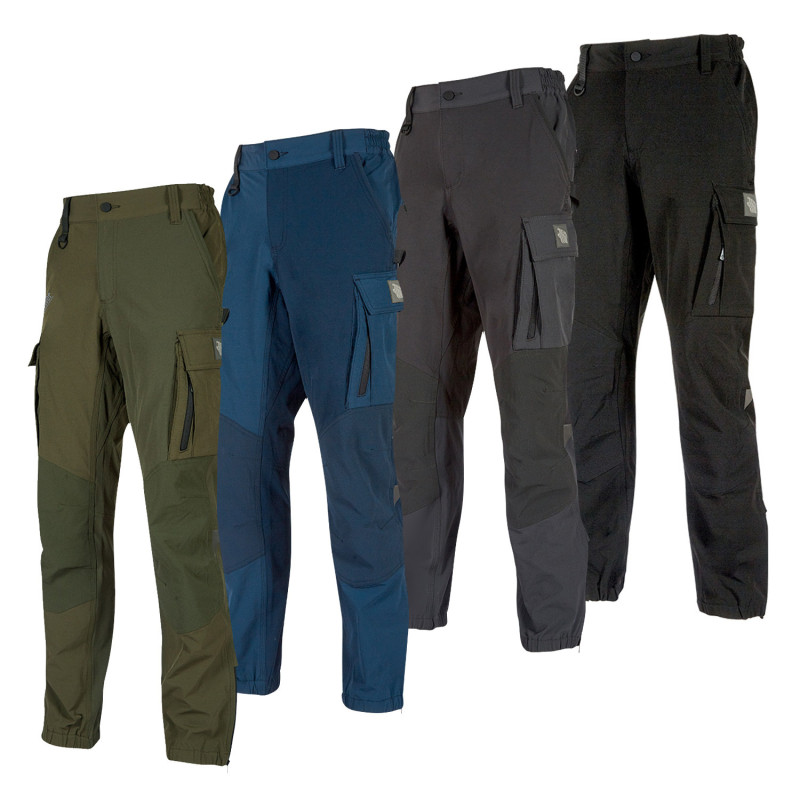 U-Power Pantalon Cargo Homme Taille Élastique – Multi-poches, Genouillères, Noir Carbon Taille 46