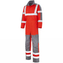 Combinaison Lafont haute visibilité multirisques avec poches genoux Protect Hivi RHEA rouge fluo gris acier