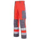 Pantalon de signalisation haute visibilité multirisques Lafont MARS collection Protect HIVI rouge hivi gris acier	