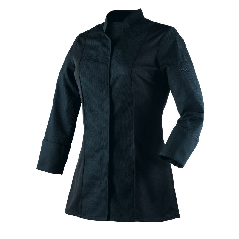 Veste de cuisine nid d'abeilles pour femme à manches longues de couleur noire Robur ABELLA