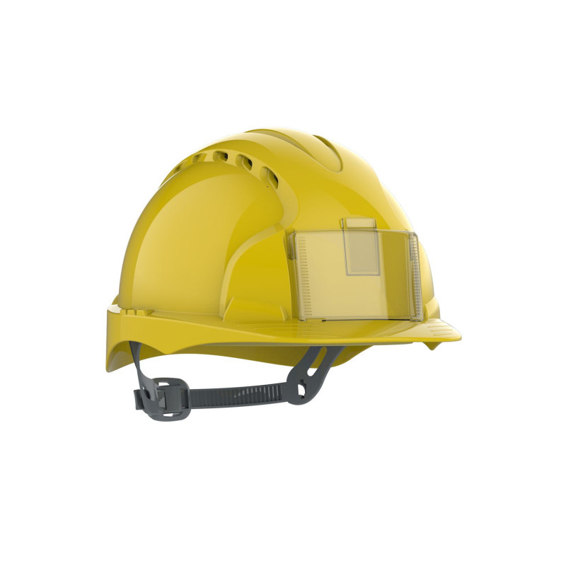 Casque chantier jaune avec porte badge