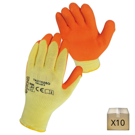 x10 Gants de protection enduit latex