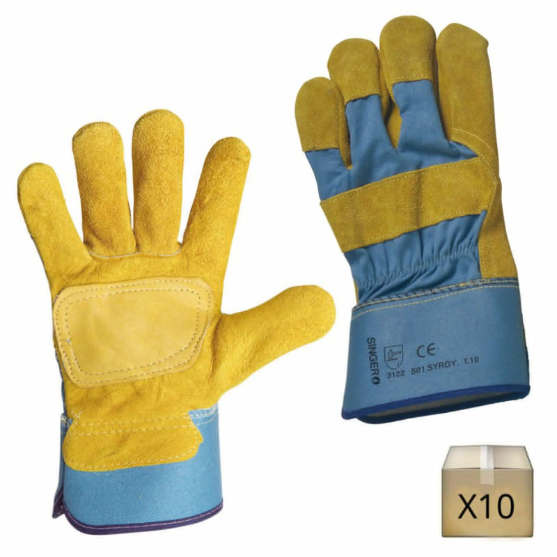 x10 Gants paume cuir croute bovin jaune