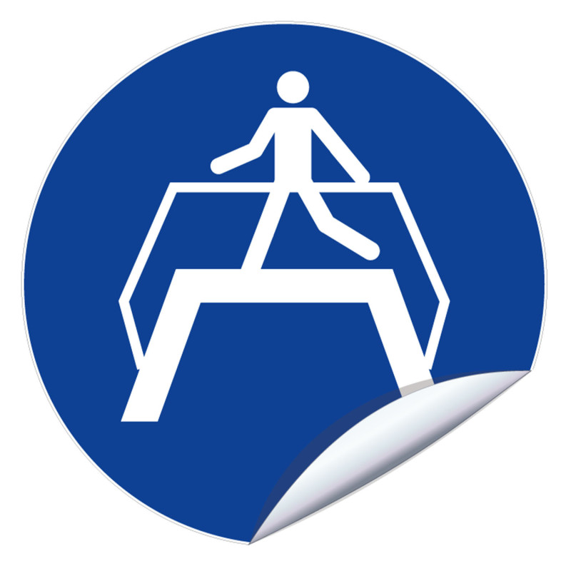Panneau sticker obligation utiliser la passerelle chantier