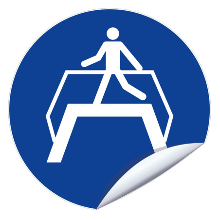 Panneau sticker obligation utiliser la passerelle chantier