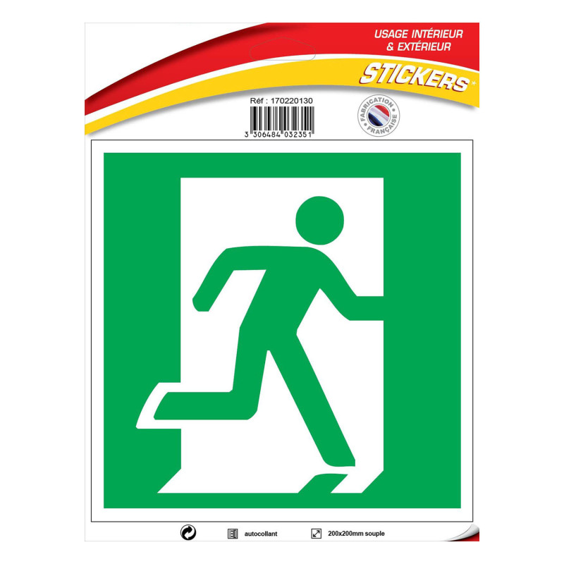 Panneau sticker sortie de secours à droite logistique
