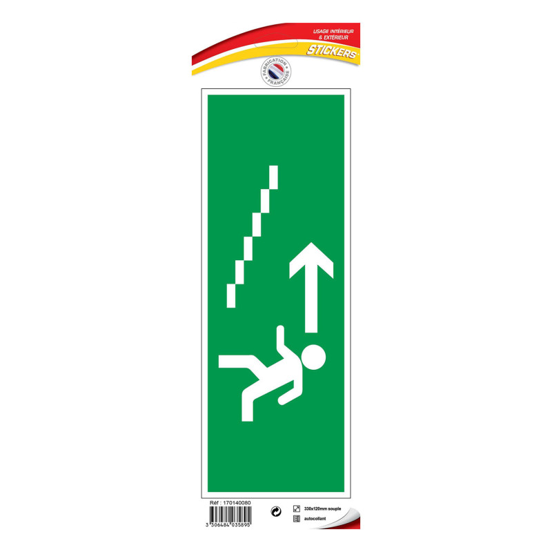 Panneau sticker sortie de secours escalier montée gauche logistique