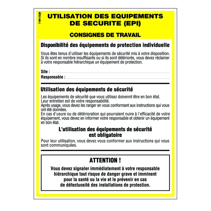 Panneau rigide consignes équipements de protection individuelle Novap