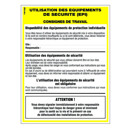 Panneau rigide consignes équipements de protection individuelle Novap