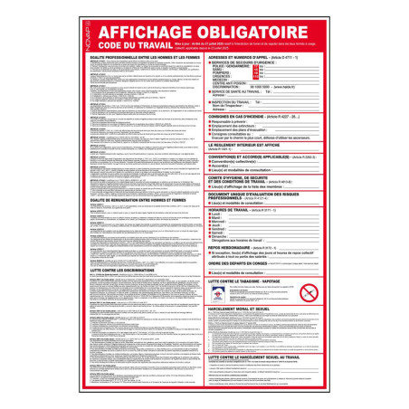 Panneau rigide consignes affichage obligatoire code du travail Novap 