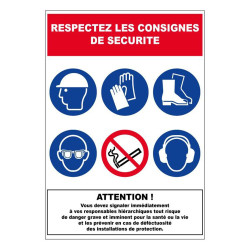 Panneau rigide respectez les consignes de sécurité industrie