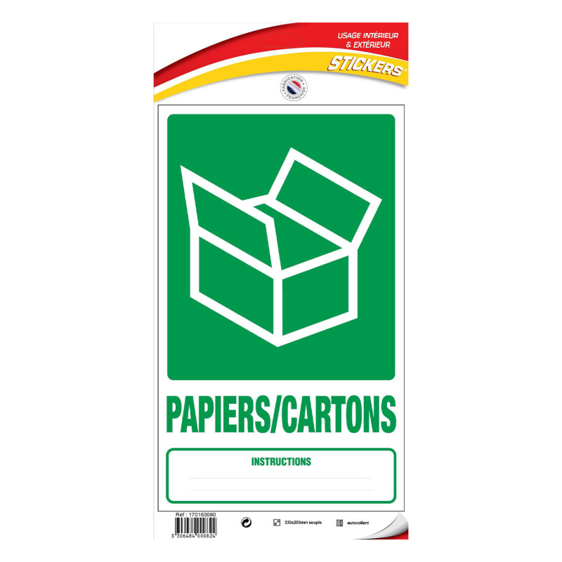 Autocollant recyclage déchets papiers et cartons environnement