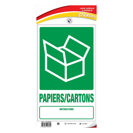 Autocollant recyclage déchets papiers et cartons environnement