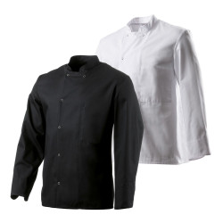 Une veste de cuisine à petit prix de qualité professionnelle pour homme et femme. Cette veste de cuisine Robur à manches longues est disponible en noir ou en blanc. En polyester coton, elle est adaptée à l'entretien industriel.